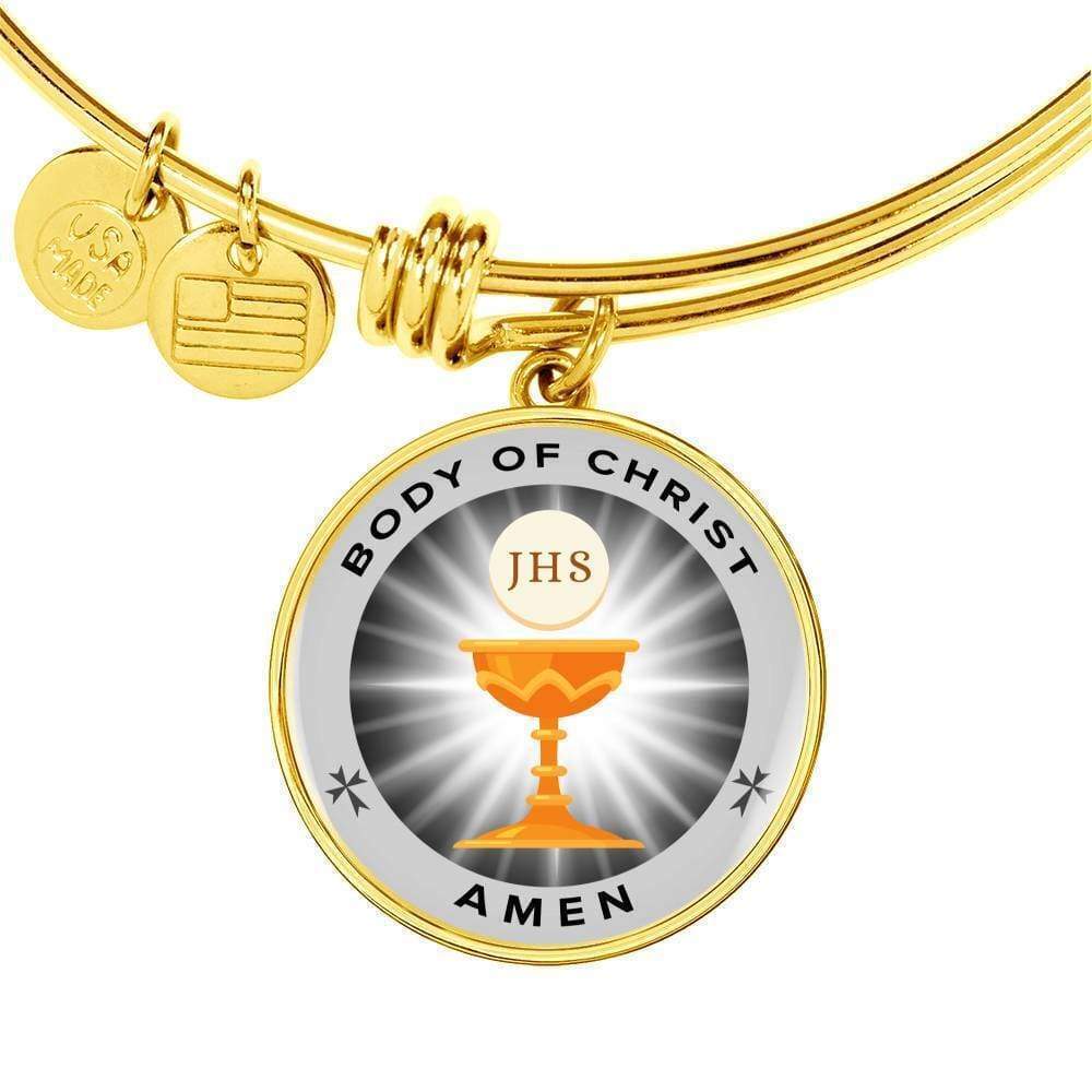 Body Of Christ Communion Personalized Engraved Gold Circle Bangle Bracelet Cu